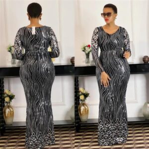black silver lines long sleeve dress 2xl