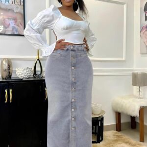 denim skirt with buttons
