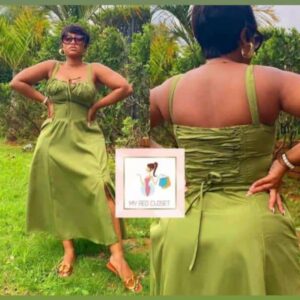 green spaghetti dress front slit olive green medium