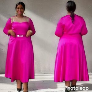 long sleeved dress with mash detail on burst hot pink 48