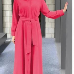 pink long maxi dress with belt long sleeve pink 3xl