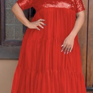 red top sequin bottom chiffon midi xl
