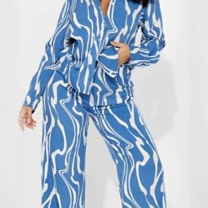 two piece blue and white trouser and shirt 2xl