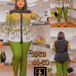 two piece olive green print shirt medium