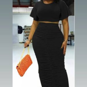 two piece skirt and crop top long black small