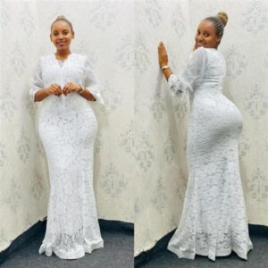 white long full lace dress large