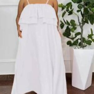 white maxi dress top frill string 4xl