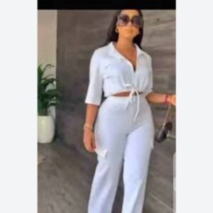 white two piece pants crop drawstring top size xl