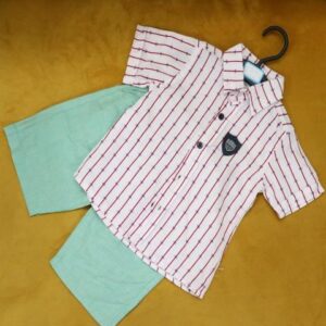 2piece green short and red stripped shirt 1-2years
