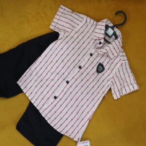 2piece navy blue short and red stripped 3years