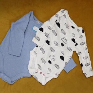 2piece set rompers white with black and blue 0-3months