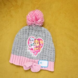 woolen hat grey and pink